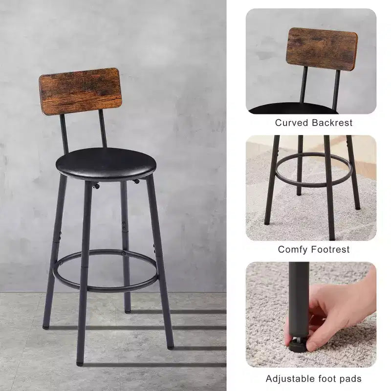 Ensemble de table de bar rustique 3 pièces GDFStudio Briar avec tabourets de bar rembourrés en similicuir
