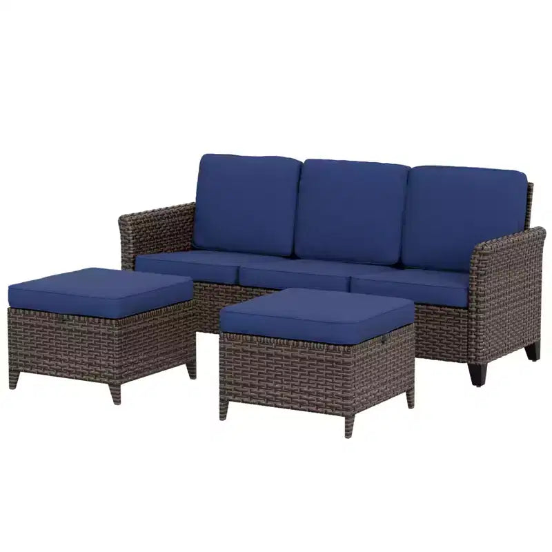 Canapé d'extérieur en osier EAGLE PEAK Ocean Vista 3 pièces, ensemble canapé 3 places en osier varié avec poufs