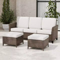 EAGLE PEAK Ocean Vista 3 piece Outdoor Wicker Couch Sofa, Variated Wicker Conversation 3-Seat Sofa Set with Ottomans