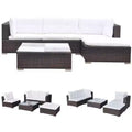 vidaXL 5 Piece Patio Lounge Set - Poly Rattan, Brown - Durable, All-Weather Outdoor Sofa Set with Cushions, Ottoman and Tea Table