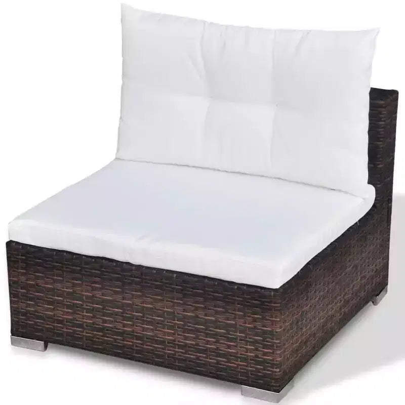 vidaXL Salon de jardin 5 pièces en résine tressée, marron – Ensemble de canapés d'extérieur durable toutes saisons avec coussins, pouf et table basse