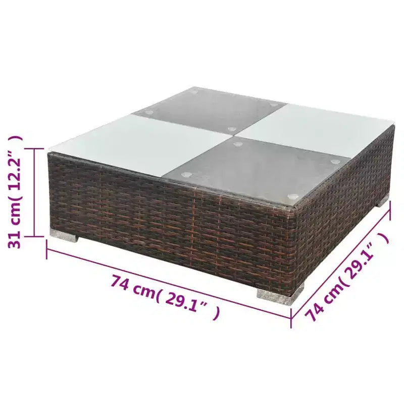 vidaXL Salon de jardin 5 pièces en résine tressée, marron – Ensemble de canapés d'extérieur durable toutes saisons avec coussins, pouf et table basse