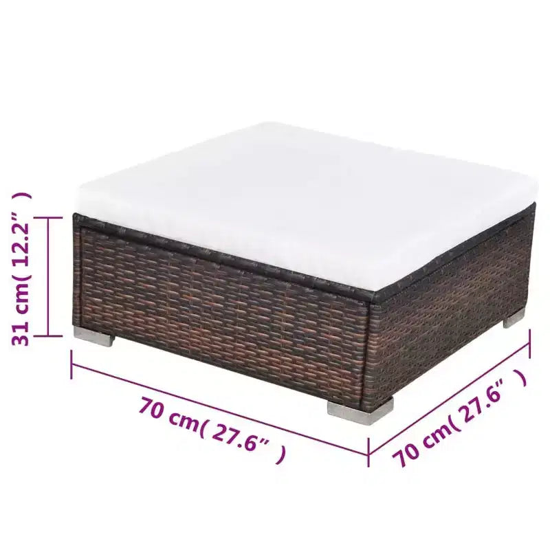 vidaXL Salon de jardin 5 pièces en résine tressée, marron – Ensemble de canapés d'extérieur durable toutes saisons avec coussins, pouf et table basse