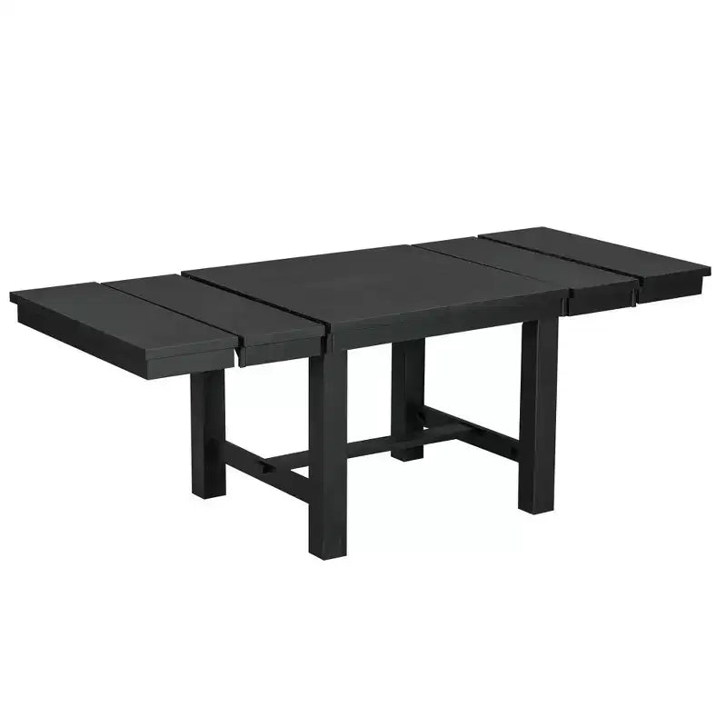 HABITRIO Ensemble de 6 pièces de table à manger extensible pour 6 personnes, ensemble de salle à manger de style ferme avec 4 chaises de salle à manger rembourrées, un banc et 2 rallonges amovibles, naturel/noir
