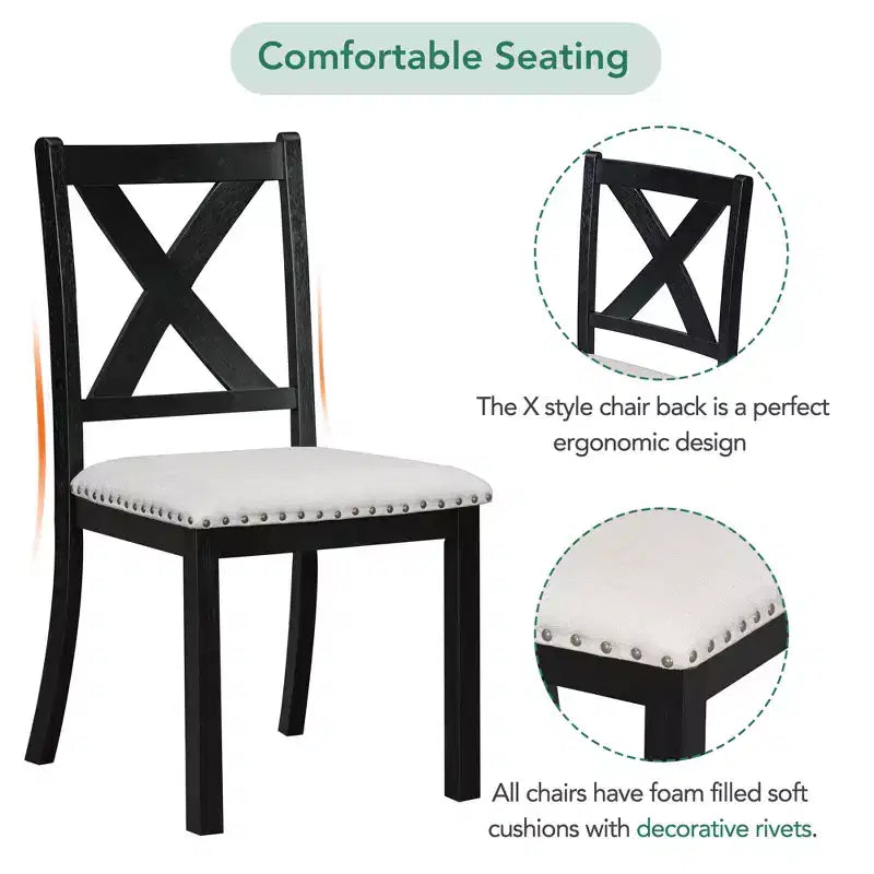HABITRIO Ensemble de 6 pièces de table à manger extensible pour 6 personnes, ensemble de salle à manger de style ferme avec 4 chaises de salle à manger rembourrées, un banc et 2 rallonges amovibles, naturel/noir