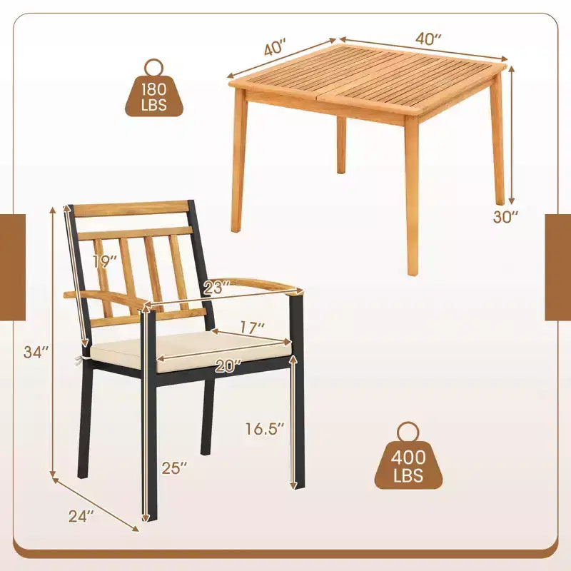 Costway Ensemble de salle à manger 5 pièces en bois d'acacia pour patio avec coussins moelleux et trou pour parasol