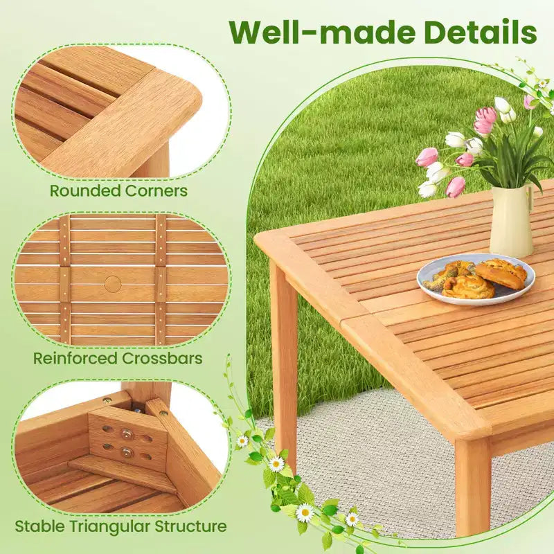 Costway Ensemble de salle à manger 5 pièces en bois d'acacia pour patio avec coussins moelleux et trou pour parasol