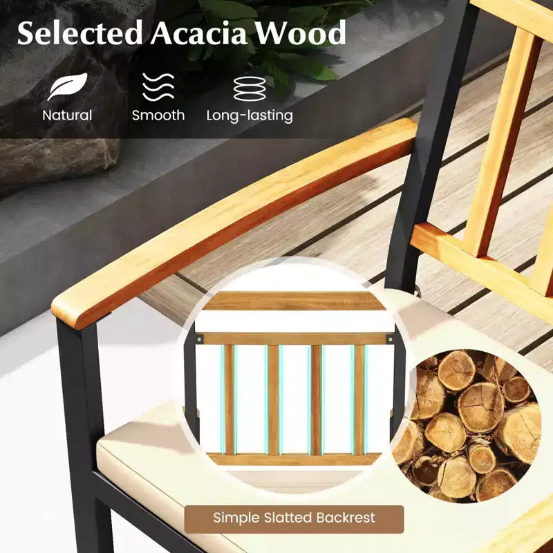 Costway Ensemble de salle à manger 5 pièces en bois d'acacia pour patio avec coussins moelleux et trou pour parasol