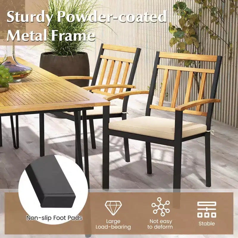 Costway Ensemble de salle à manger 5 pièces en bois d'acacia pour patio avec coussins moelleux et trou pour parasol