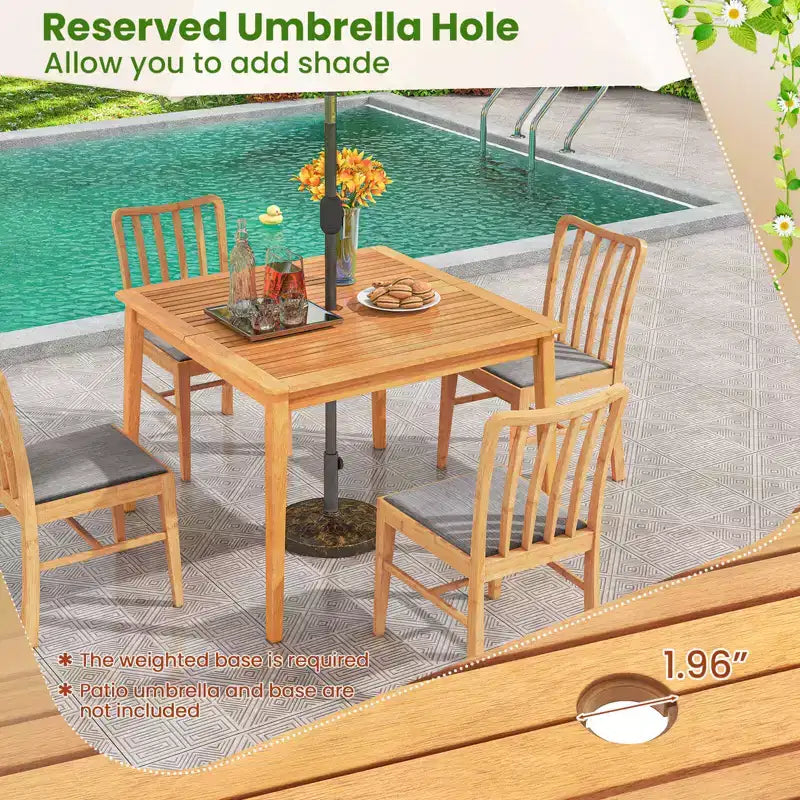 Costway Ensemble de salle à manger 5 pièces en bois d'acacia pour patio avec coussins moelleux et trou pour parasol