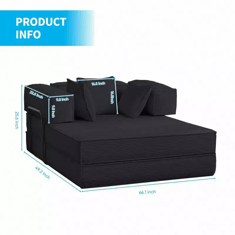 Mjkone Canapé-lit convertible 66 avec oreillers, canapé-matelas pliable, canapé de sol amovible et lavable pour petits espaces
