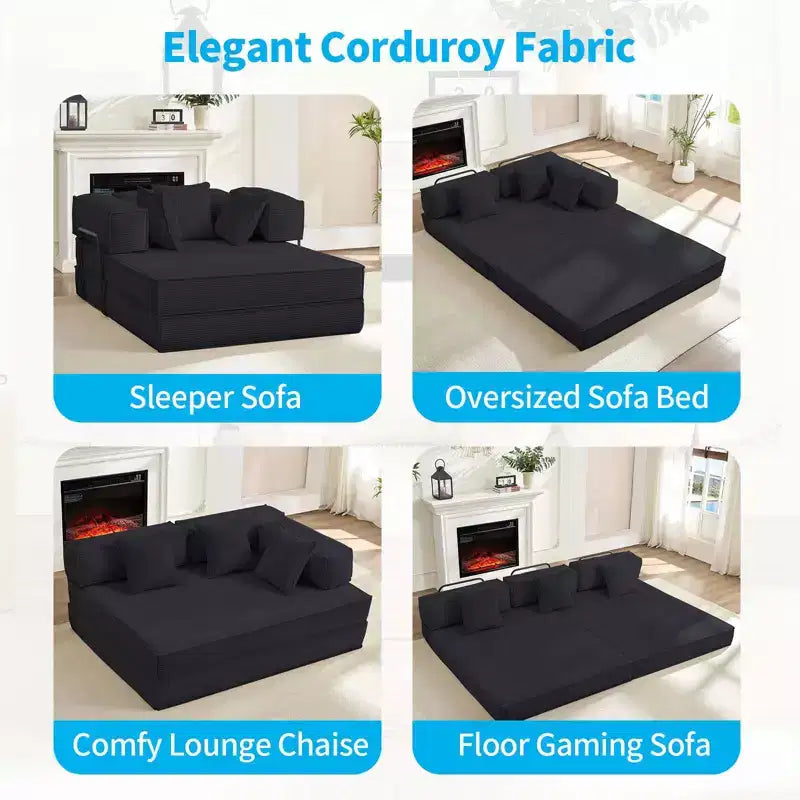 Mjkone Canapé-lit convertible 66 avec oreillers, canapé-matelas pliable, canapé de sol amovible et lavable pour petits espaces