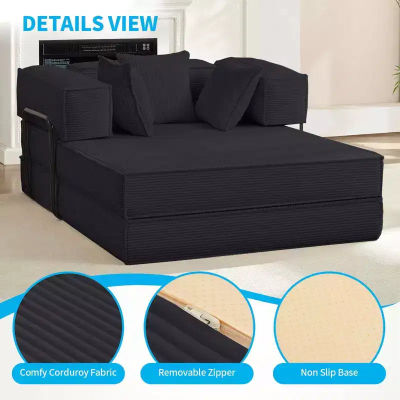 Mjkone Canapé-lit convertible 66 avec oreillers, canapé-matelas pliable, canapé de sol amovible et lavable pour petits espaces