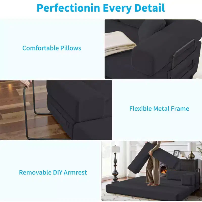 Mjkone Canapé-lit convertible 66 avec oreillers, canapé-matelas pliable, canapé de sol amovible et lavable pour petits espaces