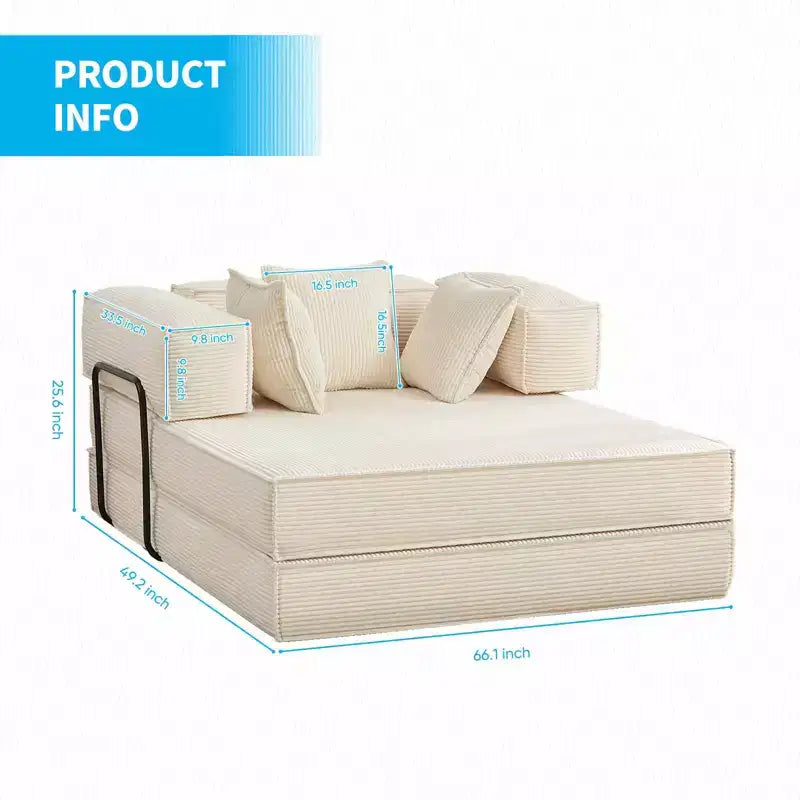 Mjkone Canapé-lit convertible 66 avec oreillers, canapé-matelas pliable, canapé de sol amovible et lavable pour petits espaces