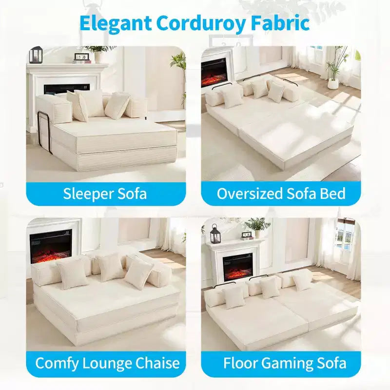 Mjkone Canapé-lit convertible 66 avec oreillers, canapé-matelas pliable, canapé de sol amovible et lavable pour petits espaces