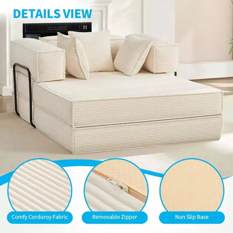 Mjkone Canapé-lit convertible 66 avec oreillers, canapé-matelas pliable, canapé de sol amovible et lavable pour petits espaces
