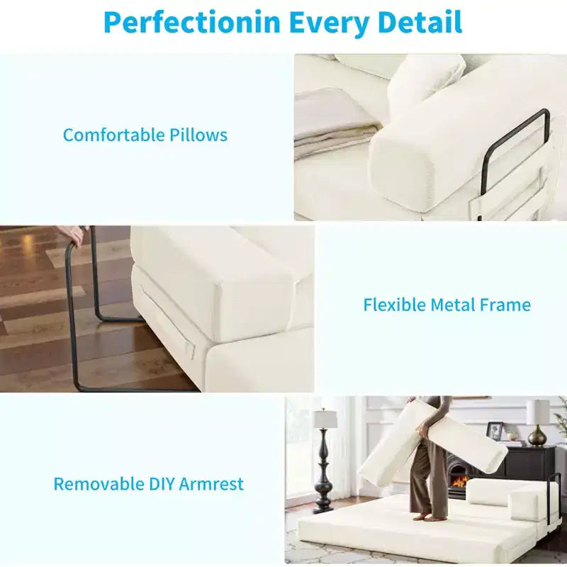 Mjkone Canapé-lit convertible 66 avec oreillers, canapé-matelas pliable, canapé de sol amovible et lavable pour petits espaces