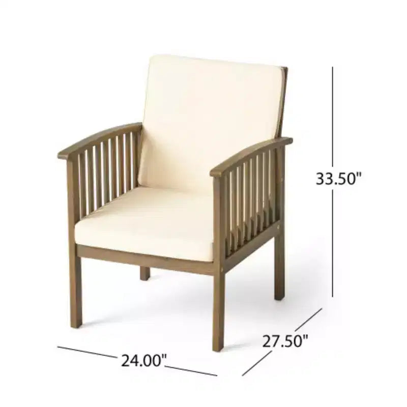 Ensemble de chaises longues de patio NAYSAYE avec table à manger pour jardin, terrasse et patio, bois d'acacia, crème et gris, 120 x 120 x 75,5 cm