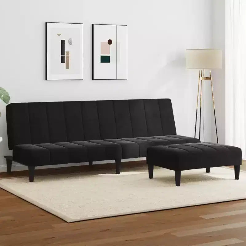 vidaXL Canapé-lit 2 places avec repose-pieds - Velours noir Rembourré Canapé convertible pour salon, chambre, studio, 78,7 x 33,3 x 27,2