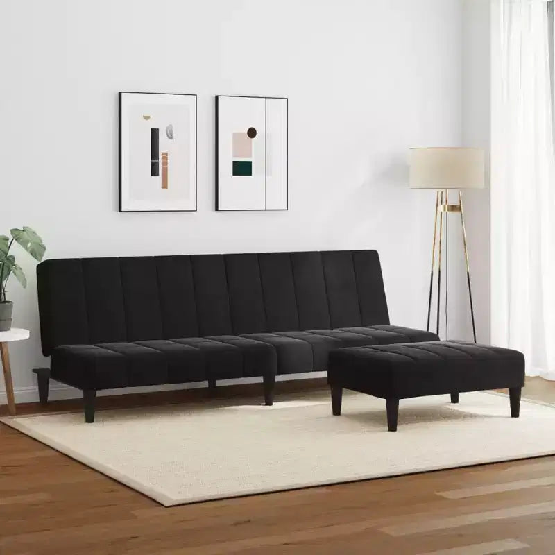 vidaXL Canapé-lit 2 places avec repose-pieds - Velours noir Rembourré Canapé convertible pour salon, chambre, studio, 78,7 x 33,3 x 27,2