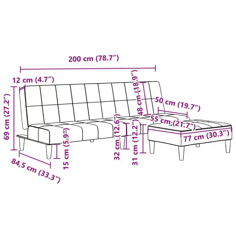 vidaXL Canapé-lit 2 places avec repose-pieds - Velours noir Rembourré Canapé convertible pour salon, chambre, studio, 78,7 x 33,3 x 27,2