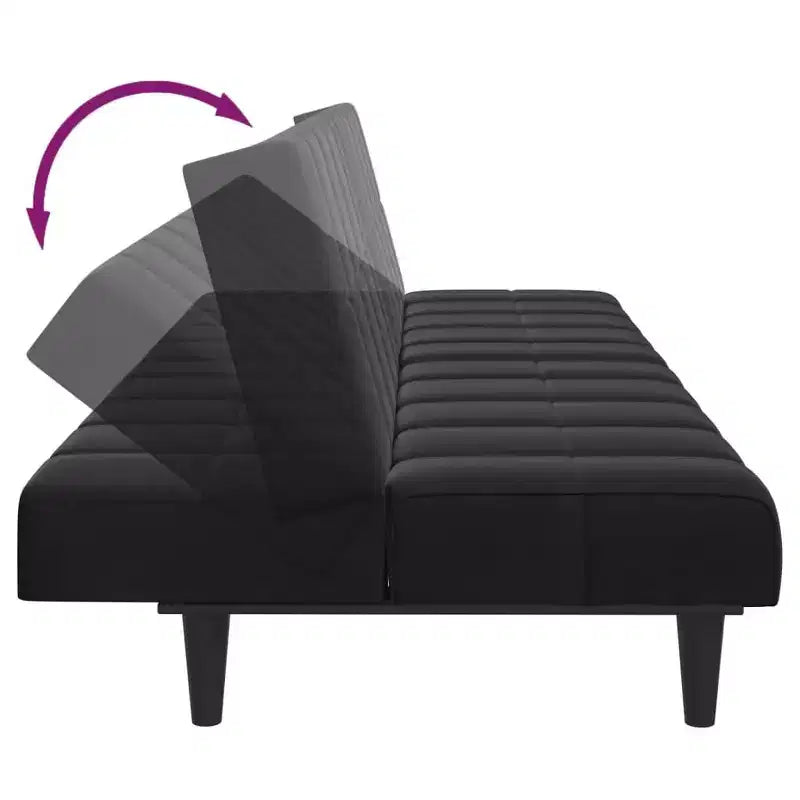 vidaXL Canapé-lit 2 places avec repose-pieds - Velours noir Rembourré Canapé convertible pour salon, chambre, studio, 78,7 x 33,3 x 27,2