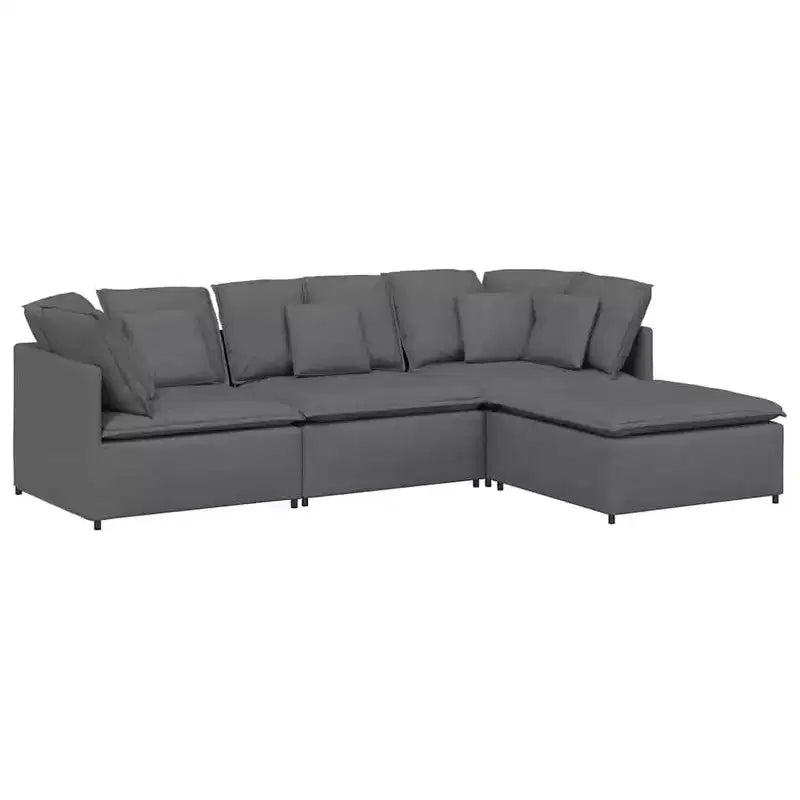 vidaXL Modular Sofa with Footstool & Cushions Fabric Dark Gray - Dark Gray