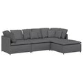 vidaXL Modular Sofa with Footstool & Cushions Fabric Dark Gray - Dark Gray