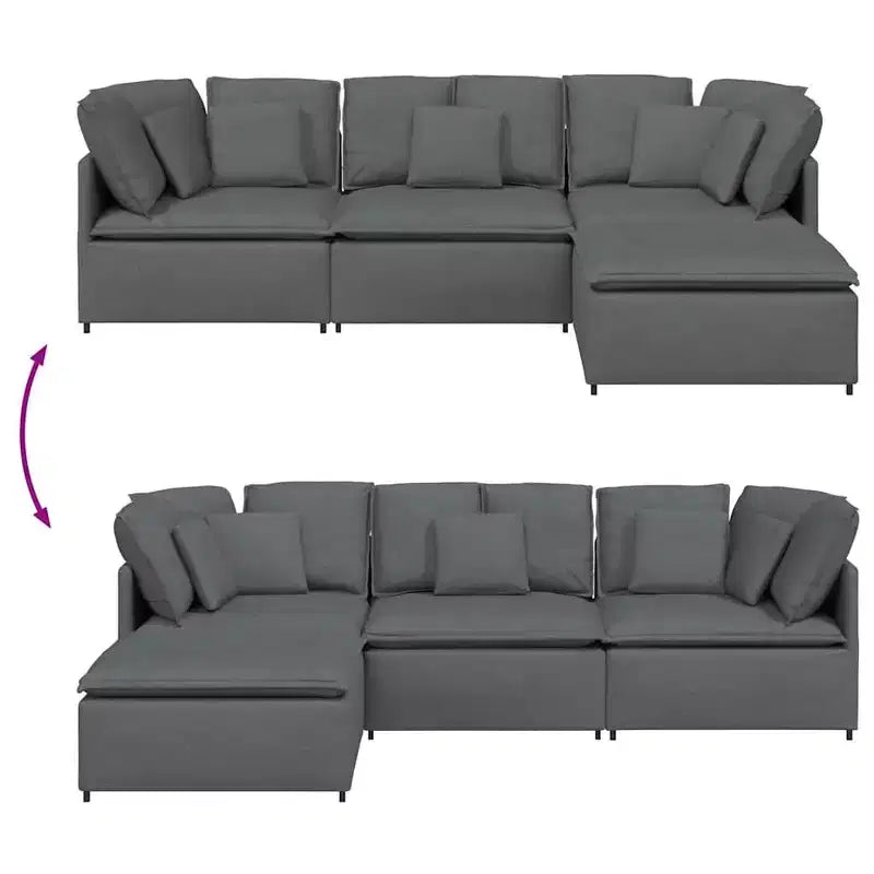 vidaXL Canapé modulable avec repose-pieds et coussins Tissu Gris foncé - Gris foncé