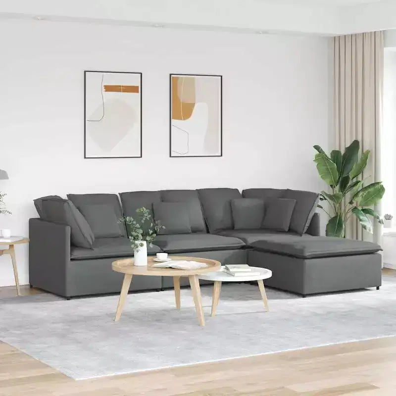 vidaXL Canapé modulable avec repose-pieds et coussins Tissu Gris foncé - Gris foncé