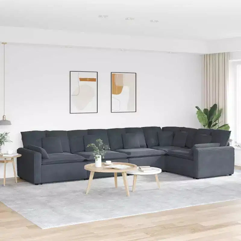vidaXL Canapé modulable en velours gris foncé (100 % polyester) en L modulable