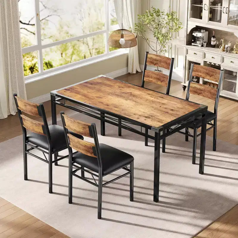 Ensemble de salle à manger TROPOW, ensemble de table à manger avec protection d'angle, table et chaises de cuisine en bois avec chaises rembourrées, pour cuisine