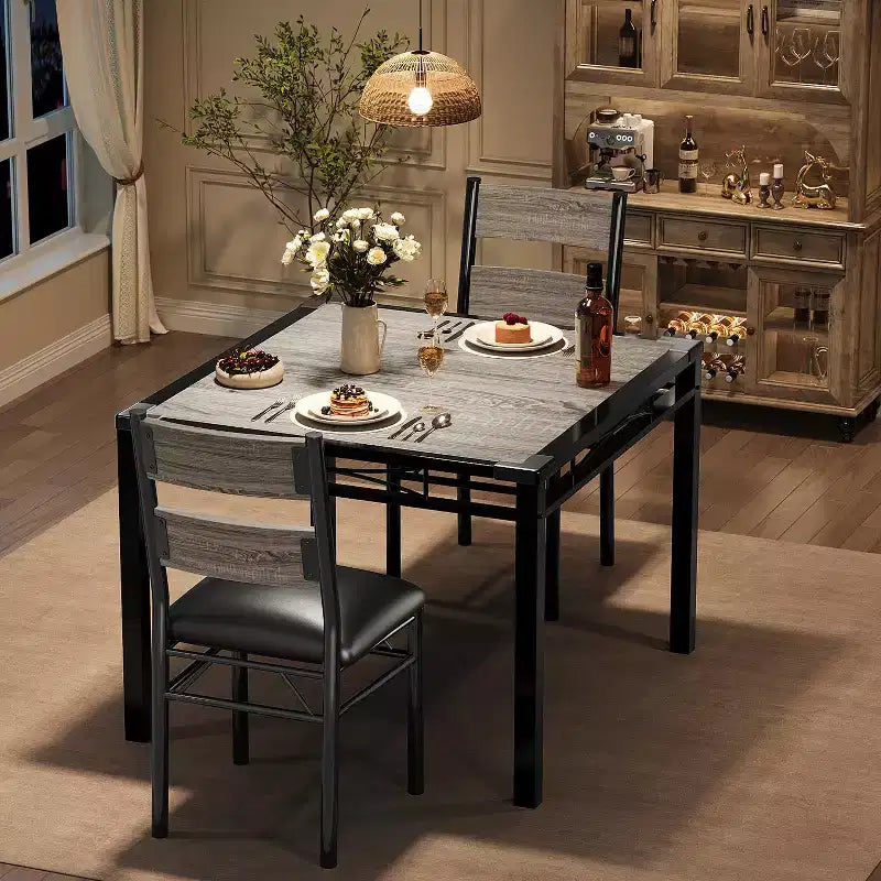 Ensemble de salle à manger TROPOW, ensemble de table à manger avec protection d'angle, table et chaises de cuisine en bois avec chaises rembourrées, pour cuisine