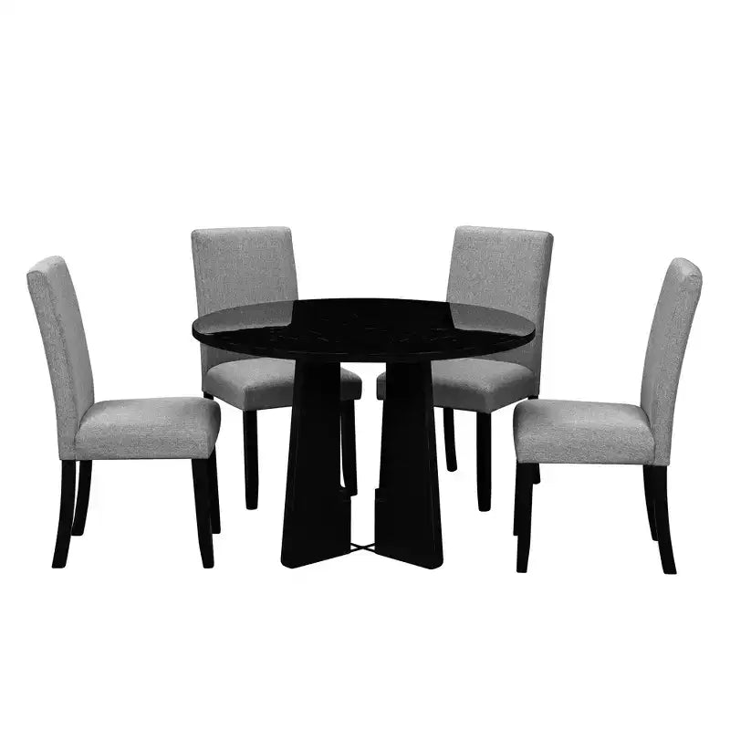 Ensemble table à manger ronde 5 pièces pour 4 personnes, table à manger moderne en marbre et 4 chaises rembourrées à dossier haut