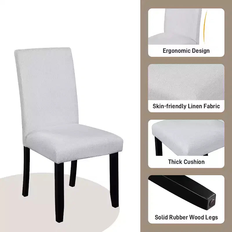 Ensemble table à manger ronde 5 pièces pour 4 personnes, table à manger moderne en marbre et 4 chaises rembourrées à dossier haut