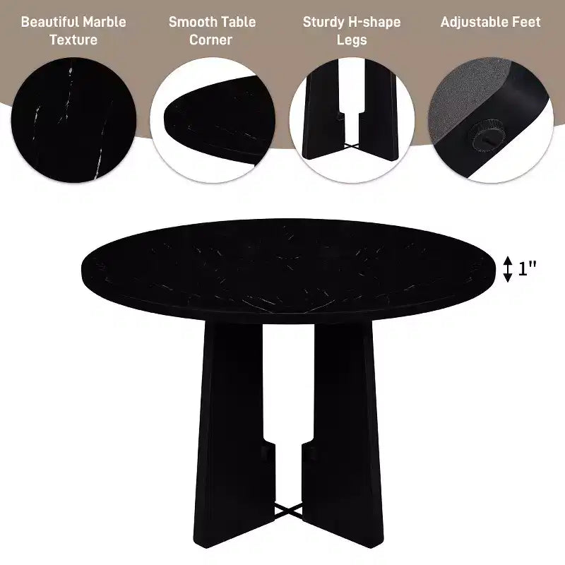 Ensemble table à manger ronde 5 pièces pour 4 personnes, table à manger moderne en marbre et 4 chaises rembourrées à dossier haut