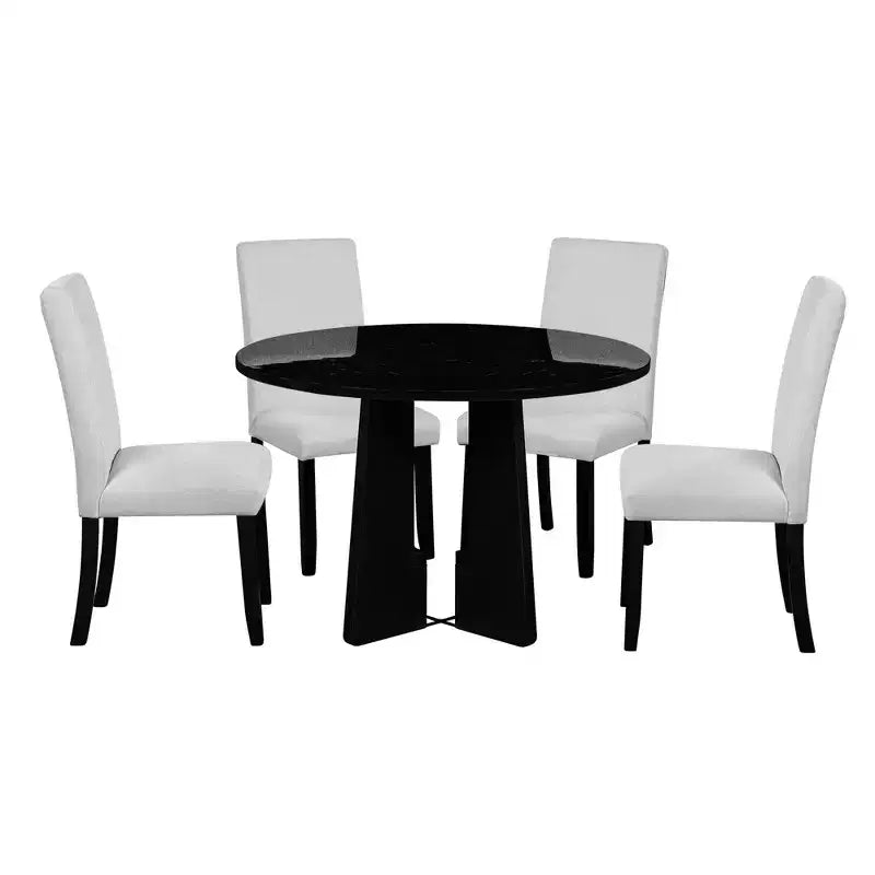 Ensemble table à manger ronde 5 pièces pour 4 personnes, table à manger moderne en marbre et 4 chaises rembourrées à dossier haut