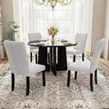 5 Piece Round Dining Table Set for 4, Modern Marble Dining Table and 4 High Back Upholstered Chairs