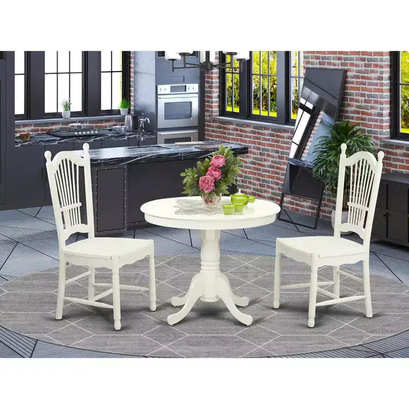 HomeStock Belmont - Ensemble table de cuisine et 2 chaises de salle à manger, blanc lin.