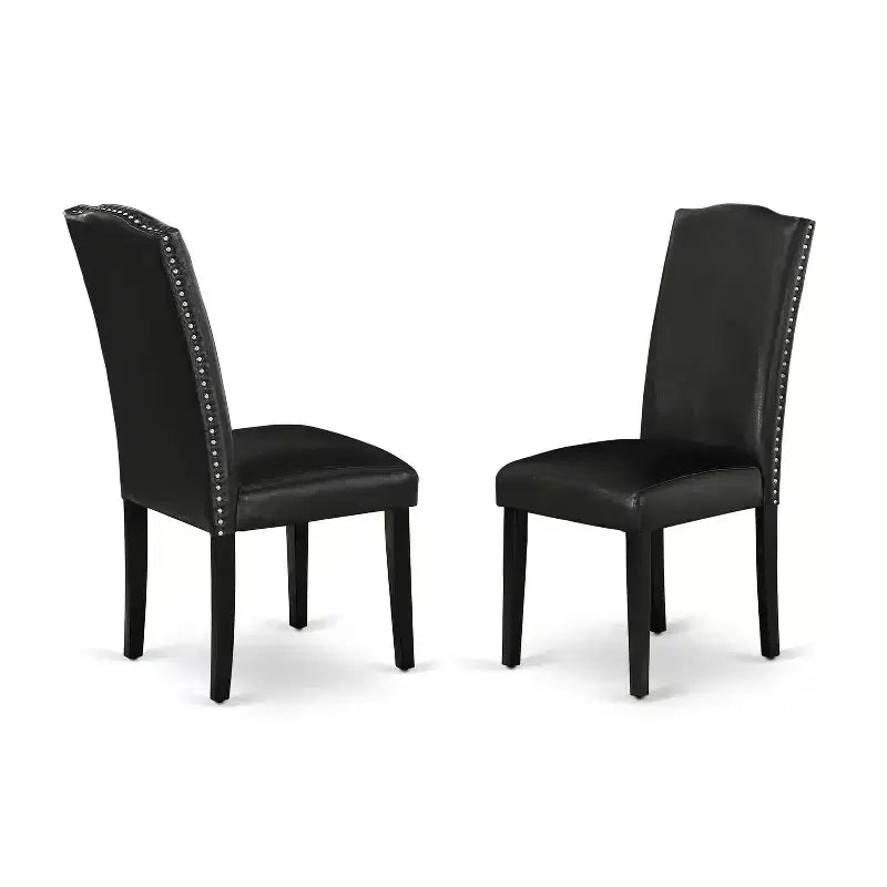 Ensemble de salle à manger HomeStock Belmont, 7 pièces : table rectangulaire de 60 pouces et six chaises Parson avec pieds noirs et revêtement en cuir PU noir