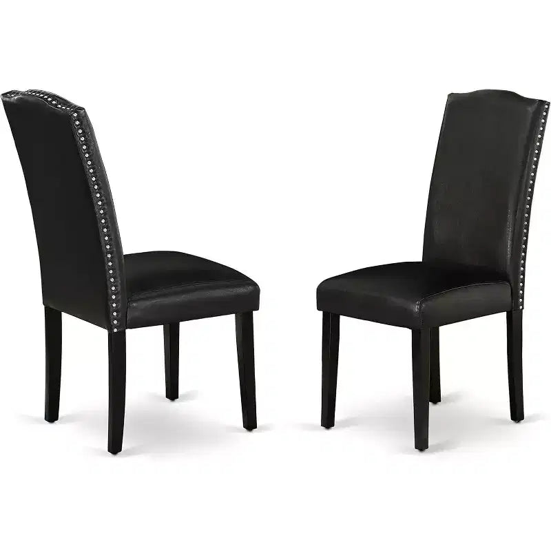 Ensemble de salle à manger HomeStock Belmont, 7 pièces : table rectangulaire de 60 pouces et six chaises Parson avec pieds noirs et revêtement en cuir PU noir