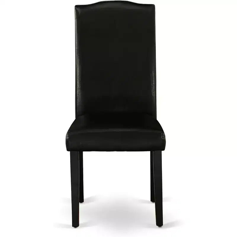 Ensemble de salle à manger HomeStock Belmont, 7 pièces : table rectangulaire de 60 pouces et six chaises Parson avec pieds noirs et revêtement en cuir PU noir