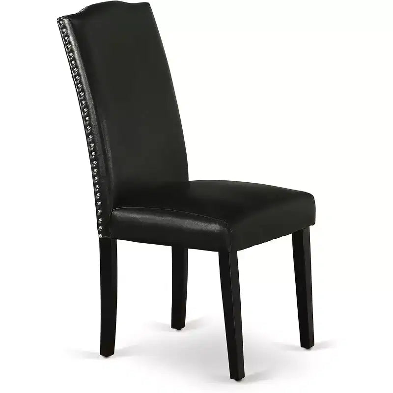 Ensemble de salle à manger HomeStock Belmont, 7 pièces : table rectangulaire de 60 pouces et six chaises Parson avec pieds noirs et revêtement en cuir PU noir