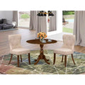 HomeStock Belmont 3 Piece Dining Table Set, 1 Drop Leaves Table and 2 Light Tan Linen Fabric Dinning Chairs - Acacia Walnut Finish
