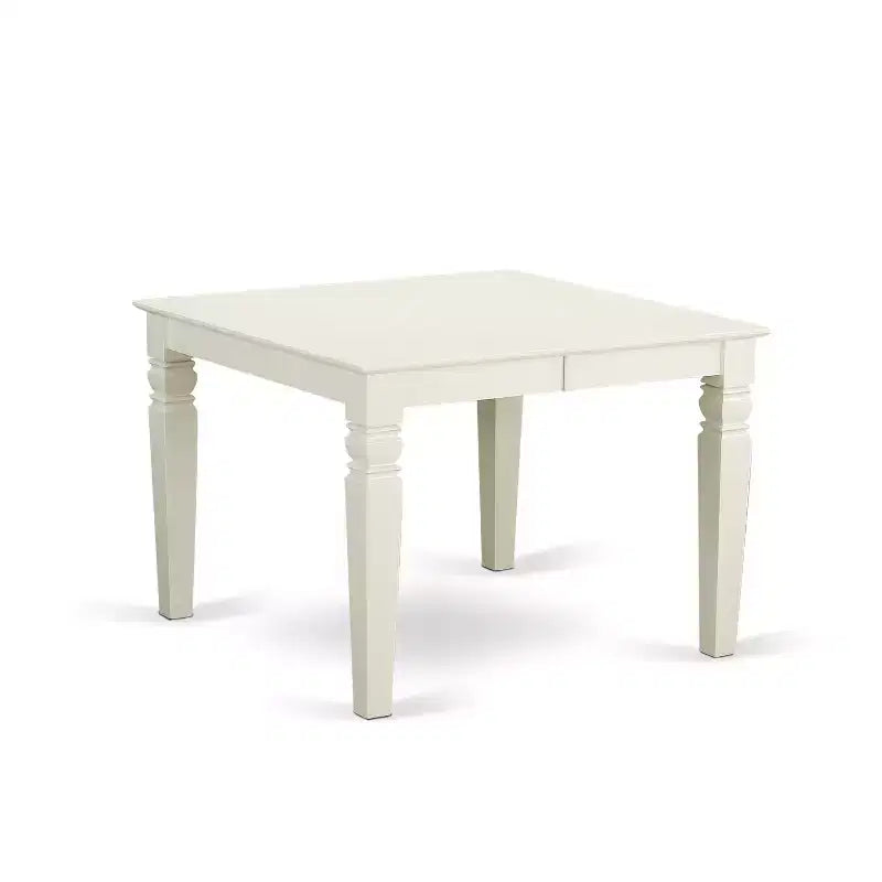 HomeStock Belmont Ensemble de salle à manger 7 pièces comprenant une table de cuisine rectangulaire, une rallonge papillon, six chaises de salle à manger à lattes verticales avec sièges en lin, finition blanche.