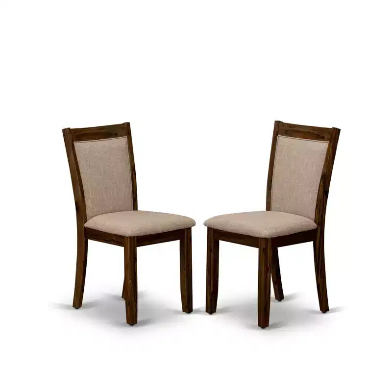 Ensemble de salle à manger moderne 7 pièces HomeStock Belmont – Table à piédestal en bois et 6 chaises de salle à manger Parsons à haut dossier couleur beige clair – Finition noyer antique