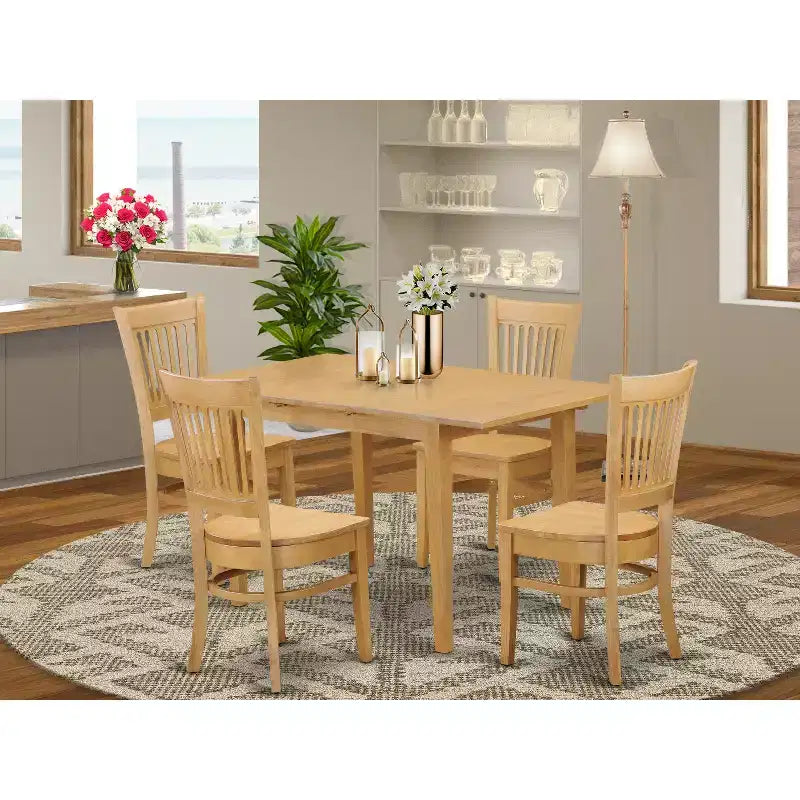 HomeStock Belmont Dining Room Set - Small Dining Table And Dinette Chairs, Drop Leaf, Buttermilk and Cherry