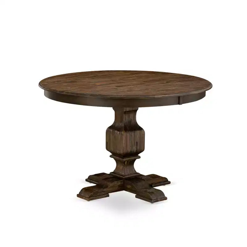HomeStock Belmont – Ensemble de salle à manger 7 pièces, table de salle à manger en bois, 6 chaises de cuisine en tissu de lin couleur sable clair, dossier haut – Finition jacobéen vieilli