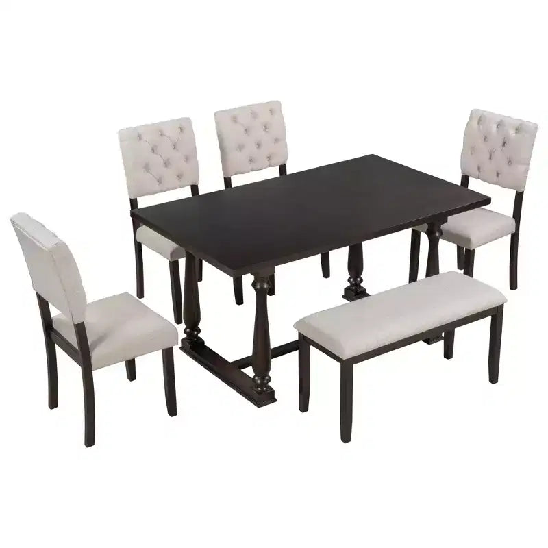 Ensemble de salle à manger 6 places avec banc, table rectangulaire et 4 chaises rembourrées pour la cuisine